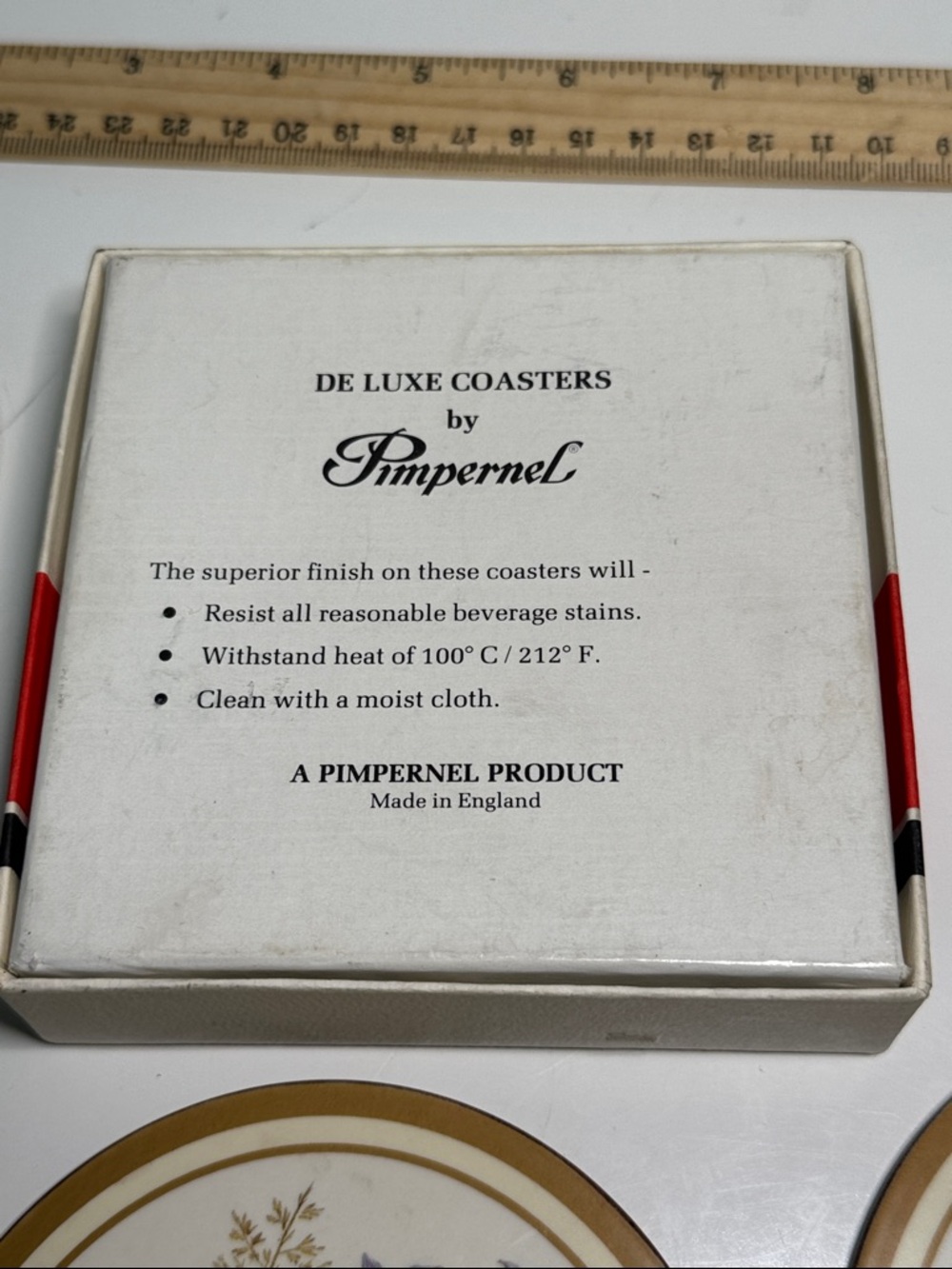 NIB 5 round Pimpernel Floral Coaster Set in Yellow, Purple & Cream England - Picture 3 of 6